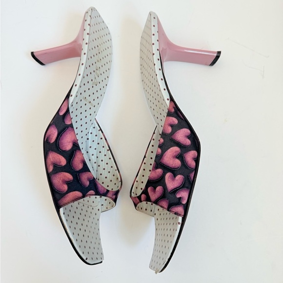 Prada Vintage Black Pink Heart print square toe slide mule sandals EU 40 - Picture 3 of 9